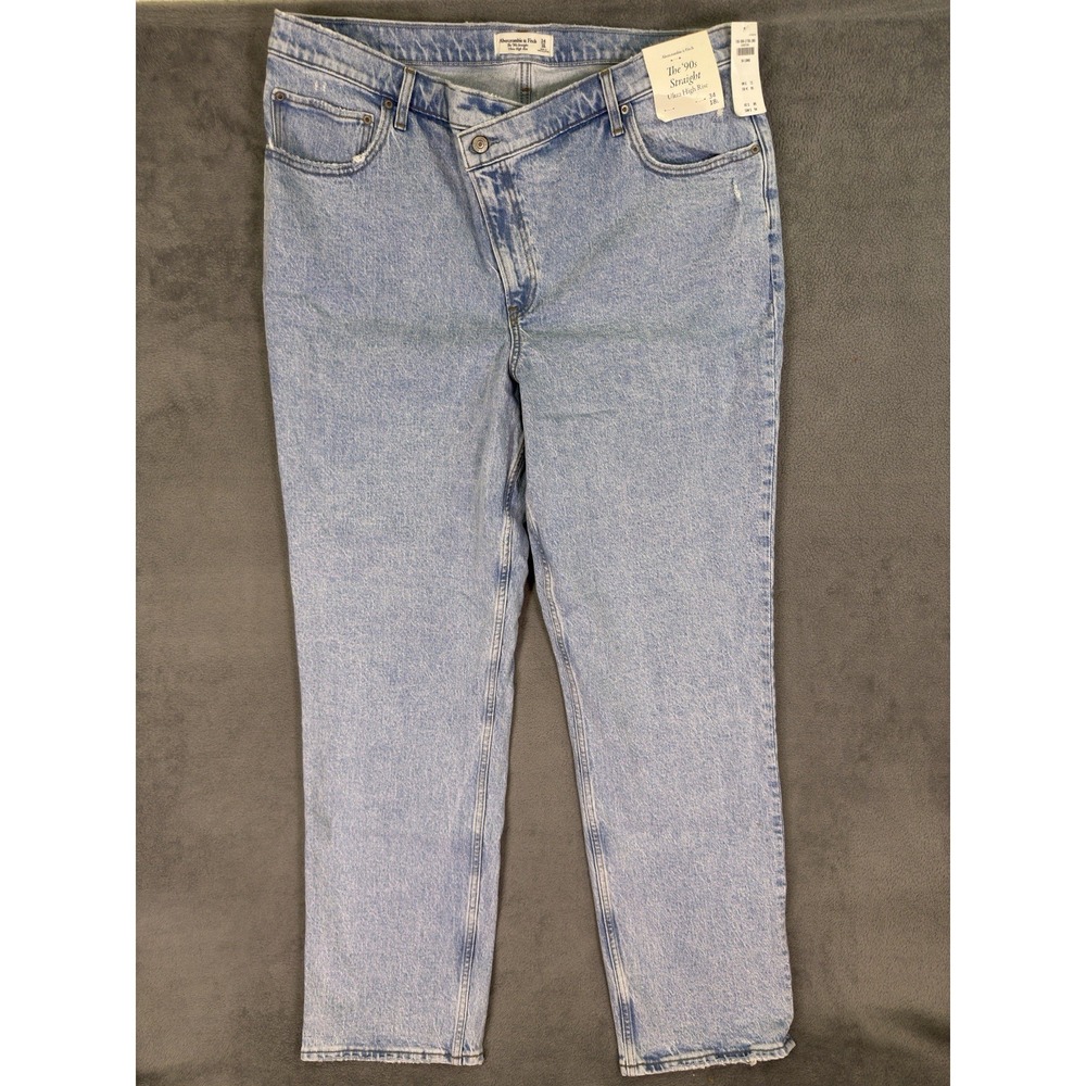New Abercrombie & Fitch Jeans Womens 18 Long Blue 90s Straight Ultra High Rise